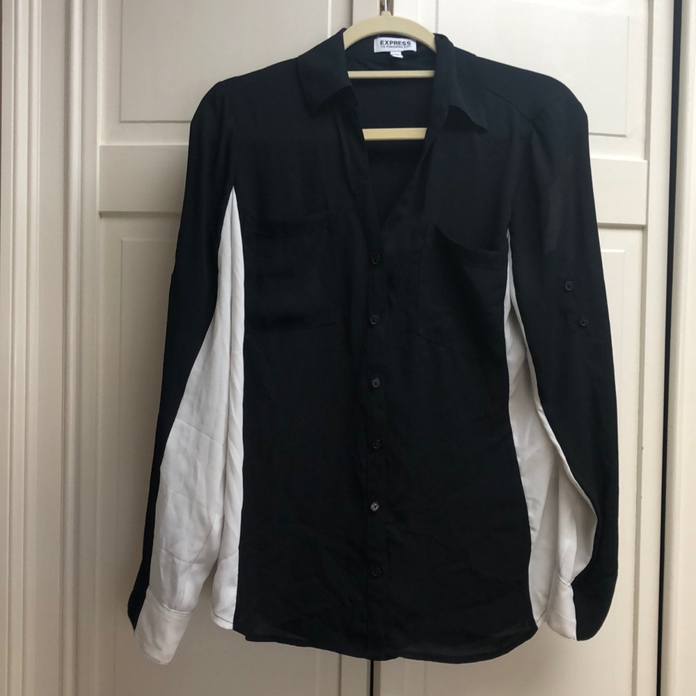 Black and white button down blouse
